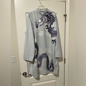 Gray printed purple dragon Vietnamese traditional shirt for men ao dai